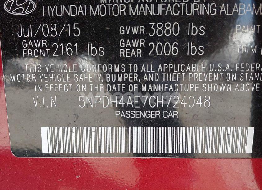 Photo 9 of 2016 Hyundai Elantra SE (VIN 5NPDH4AE7GH724048)