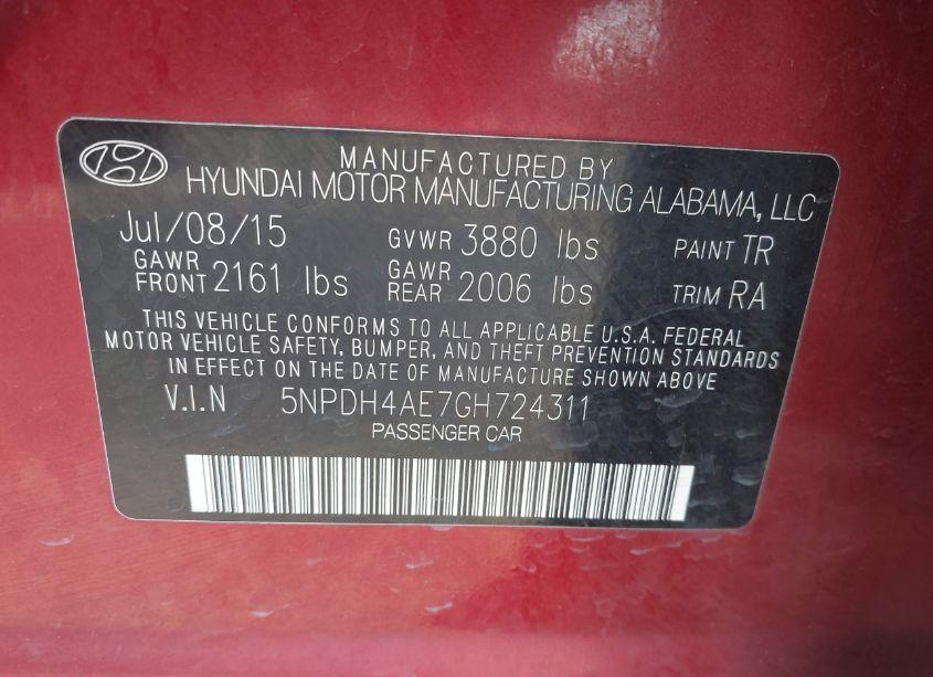 Photo 9 of 2016 Hyundai Elantra SE (VIN 5NPDH4AE7GH724311)