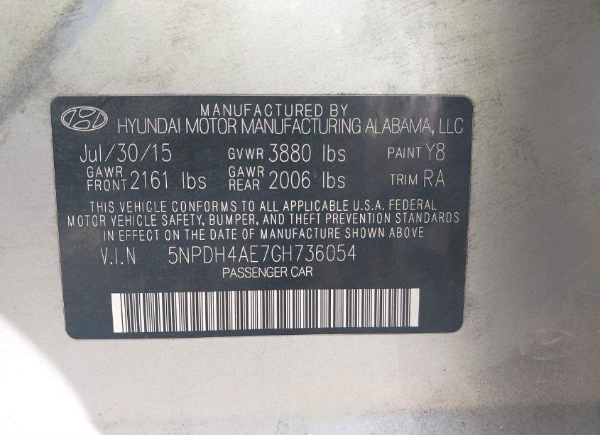 Photo 9 of 2016 Hyundai Elantra SE (VIN 5NPDH4AE7GH736054)