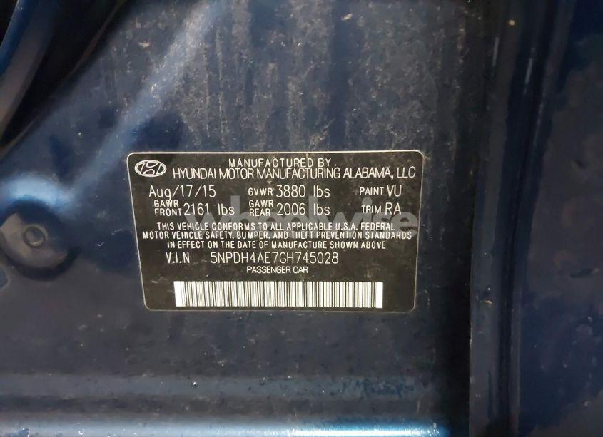 Photo 9 of 2016 Hyundai Elantra SE (VIN 5NPDH4AE7GH745028)