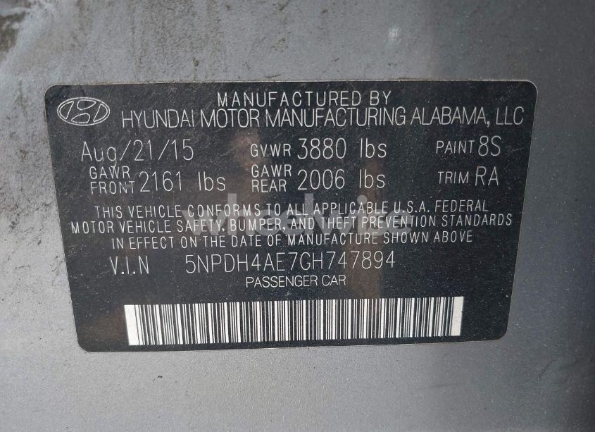 Photo 9 of 2016 Hyundai Elantra SE (VIN 5NPDH4AE7GH747894)