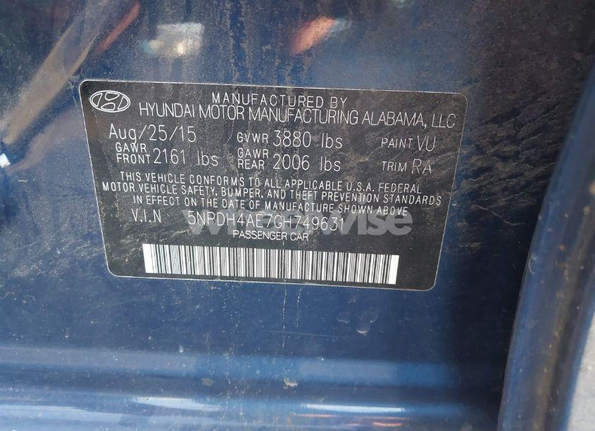 Photo 9 of 2016 Hyundai Elantra SE (VIN 5NPDH4AE7GH749631)