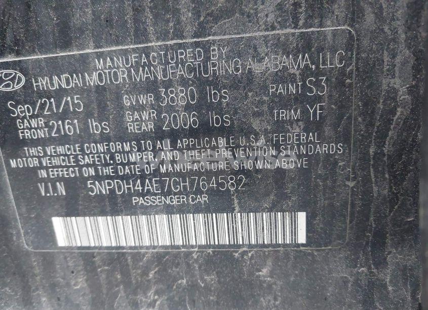 Photo 9 of 2016 Hyundai Elantra SE (VIN 5NPDH4AE7GH764582)