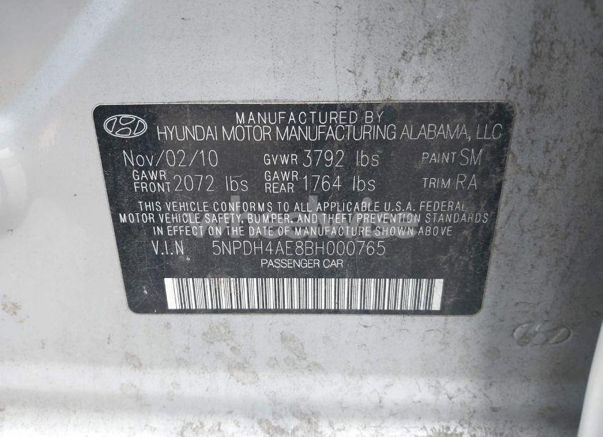 Photo 9 of 2011 Hyundai Elantra GLS (VIN 5NPDH4AE8BH000765)