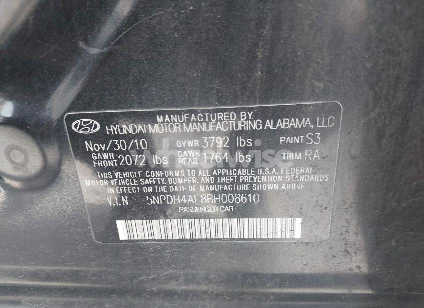 Photo 9 of 2011 Hyundai Elantra LIMITED (VIN 5NPDH4AE8BH008610)