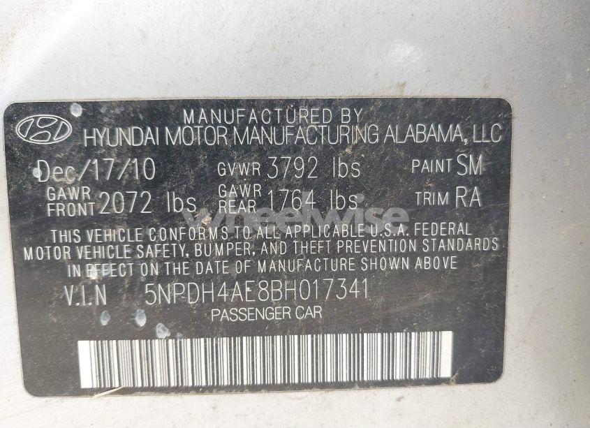 Photo 9 of 2011 Hyundai Elantra LIMITED (VIN 5NPDH4AE8BH017341)