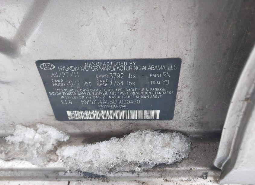 Photo 9 of 2012 Hyundai Elantra GLS (VIN 5NPDH4AE8CH090470)