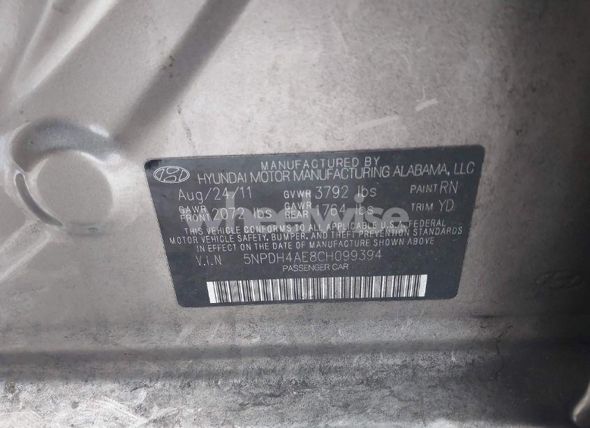 Photo 9 of 2012 Hyundai Elantra GLS (VIN 5NPDH4AE8CH099394)