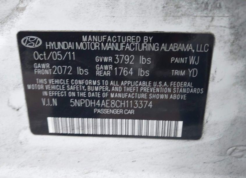 Photo 7 of 2012 Hyundai Elantra LIMITED (VIN 5NPDH4AE8CH113374)