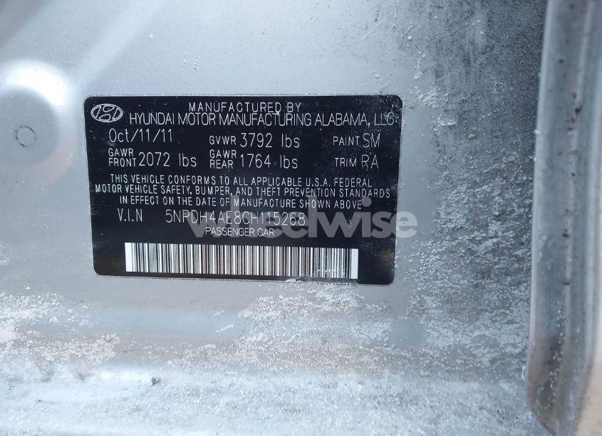 Photo 9 of 2012 Hyundai Elantra GLS (VIN 5NPDH4AE8CH115268)