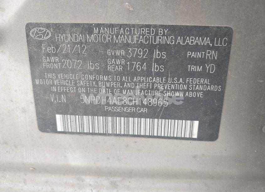 Photo 9 of 2012 Hyundai Elantra GLS (VIN 5NPDH4AE8CH148965)