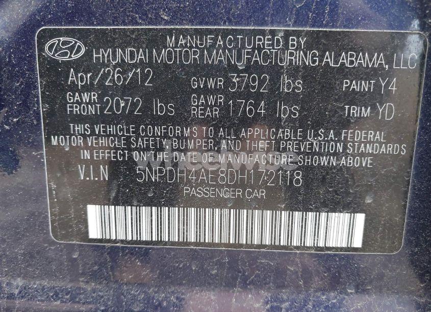 Photo 9 of 2013 Hyundai Elantra LIMITED (VIN 5NPDH4AE8DH172118)