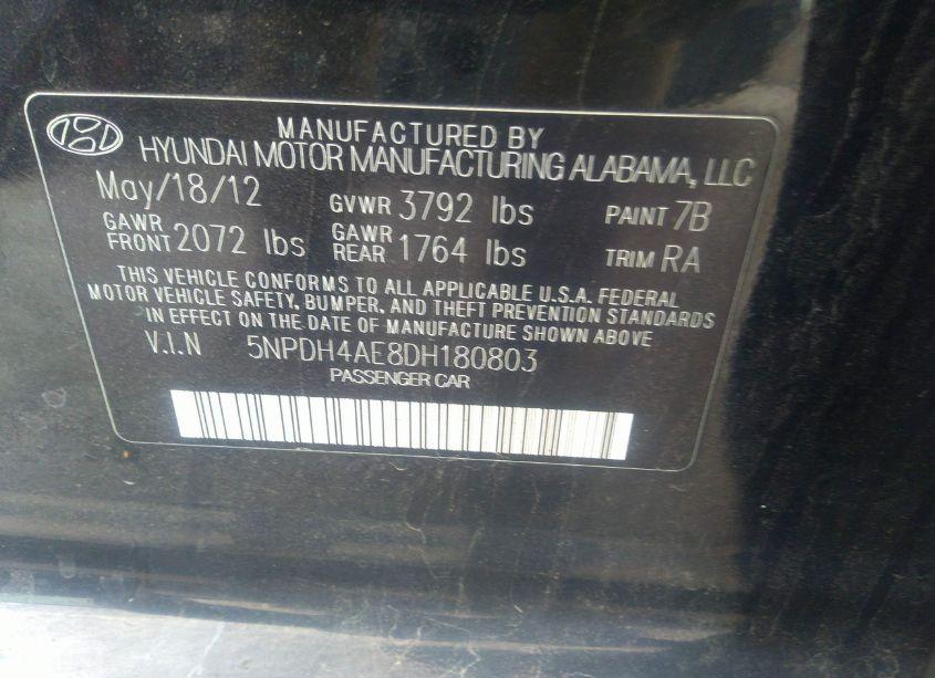 Photo 9 of 2013 Hyundai Elantra GLS (VIN 5NPDH4AE8DH180803)