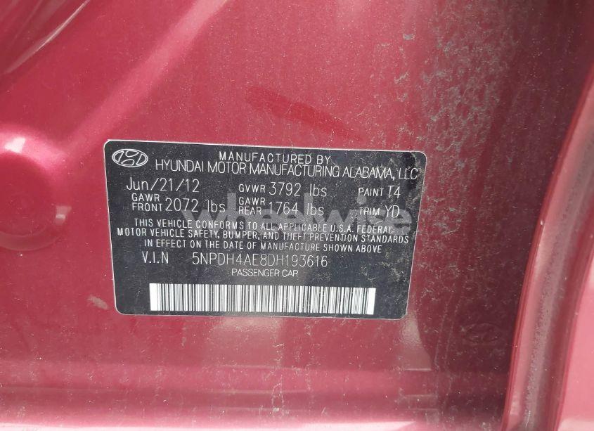 Photo 9 of 2013 Hyundai Elantra GLS (VIN 5NPDH4AE8DH193616)