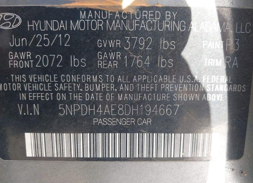 Photo 9 of 2013 Hyundai Elantra GLS (VIN 5NPDH4AE8DH194667)