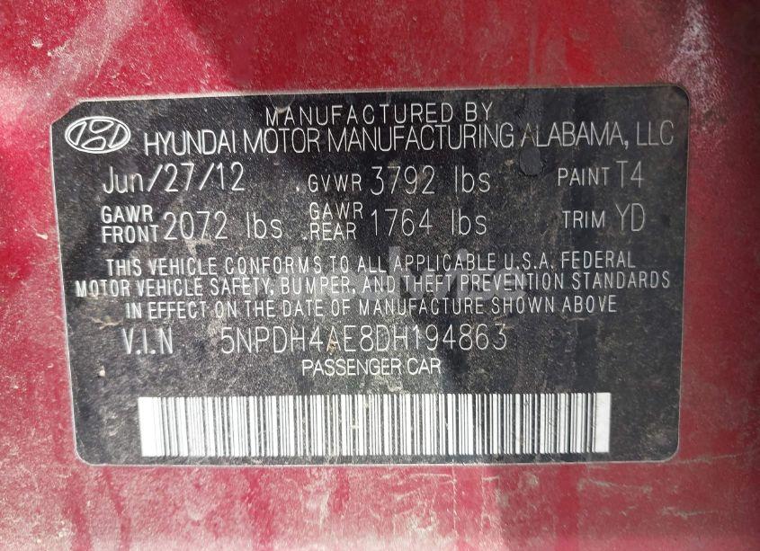 Photo 9 of 2013 Hyundai Elantra GLS (VIN 5NPDH4AE8DH194863)