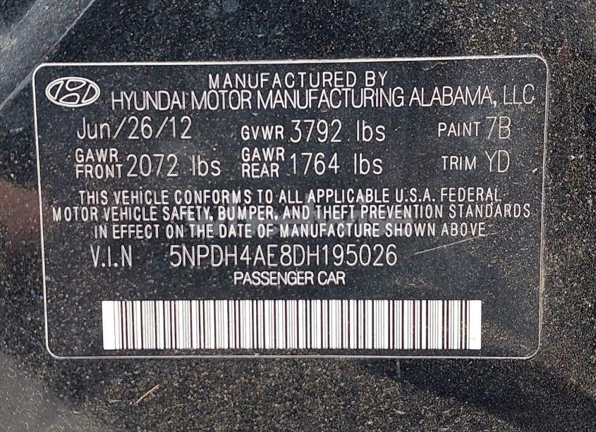 Photo 9 of 2013 Hyundai Elantra LIMITED (VIN 5NPDH4AE8DH195026)