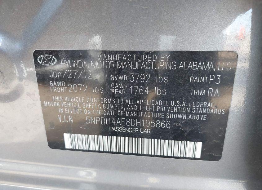 Photo 9 of 2013 Hyundai Elantra LIMITED (VIN 5NPDH4AE8DH195866)