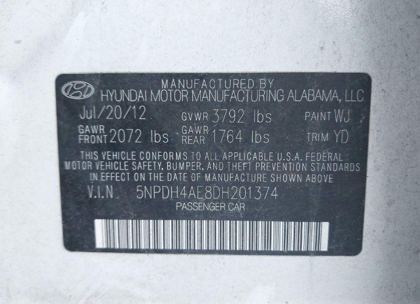 Photo 9 of 2013 Hyundai Elantra GLS (VIN 5NPDH4AE8DH201374)