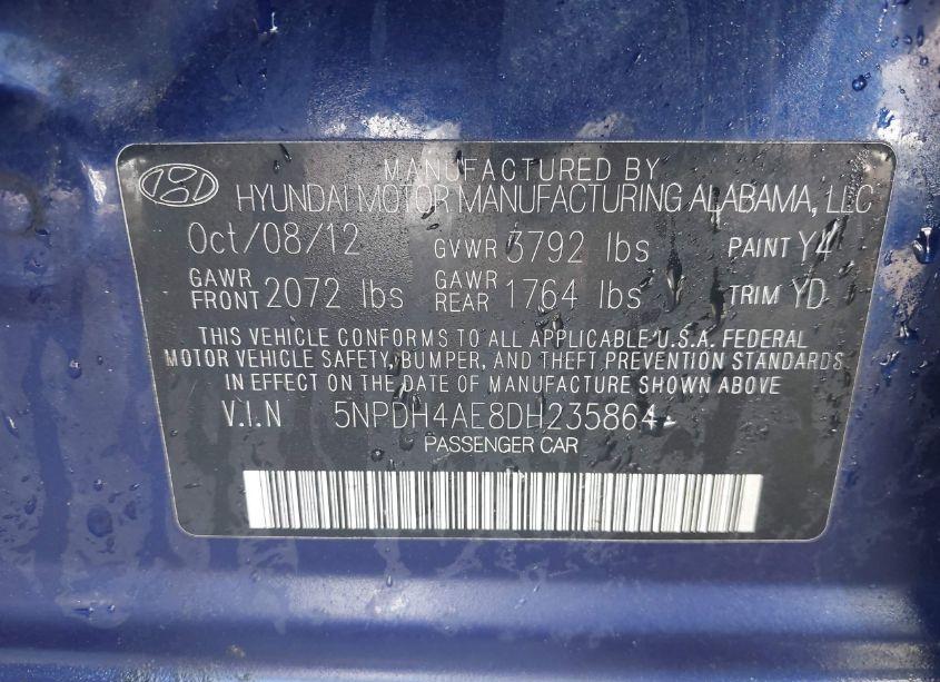 Photo 9 of 2013 Hyundai Elantra GLS (VIN 5NPDH4AE8DH235864)