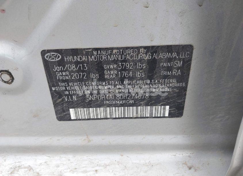 Photo 9 of 2013 Hyundai Elantra GLS (VIN 5NPDH4AE8DH274678)