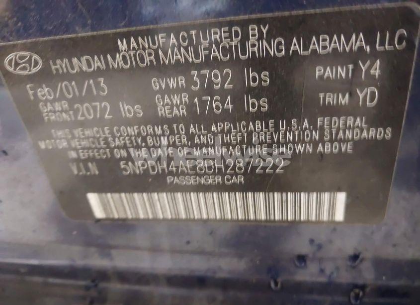 Photo 9 of 2013 Hyundai Elantra LIMITED (VIN 5NPDH4AE8DH287222)