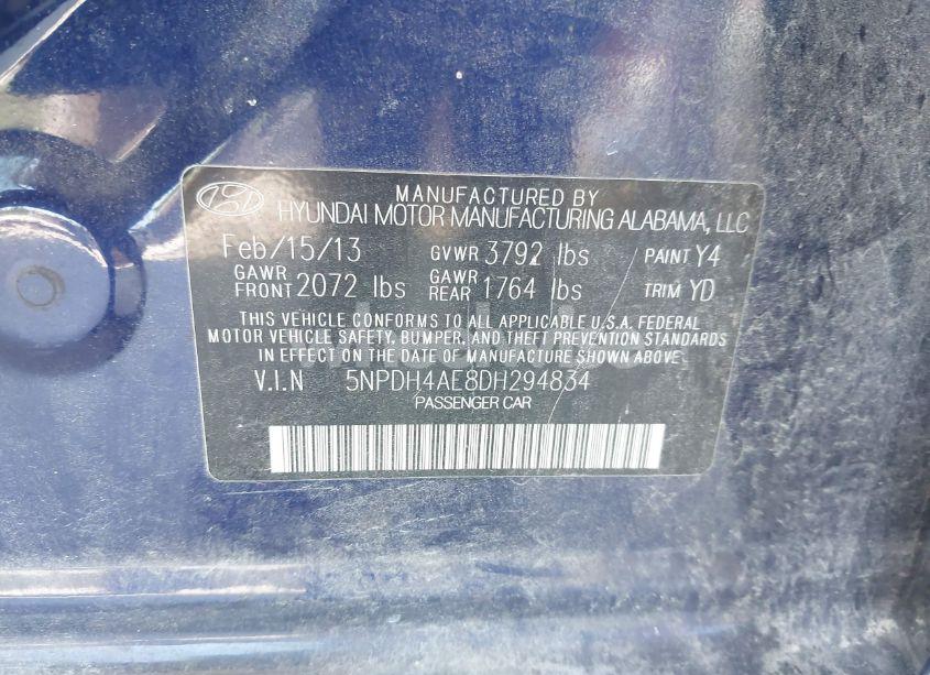 Photo 9 of 2013 Hyundai Elantra GLS (VIN 5NPDH4AE8DH294834)