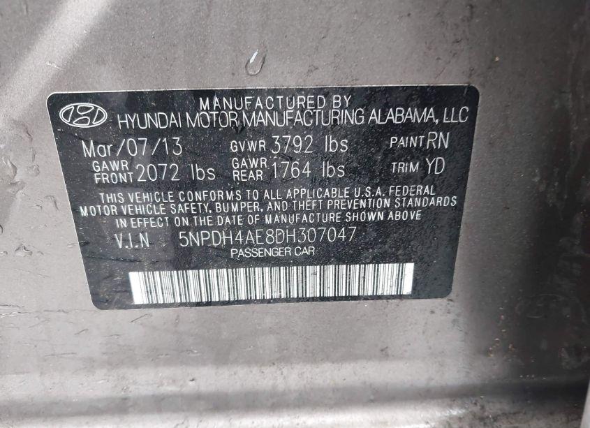 Photo 9 of 2013 Hyundai Elantra GLS (VIN 5NPDH4AE8DH307047)