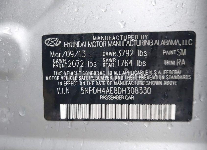 Photo 9 of 2013 Hyundai Elantra GLS (VIN 5NPDH4AE8DH308330)