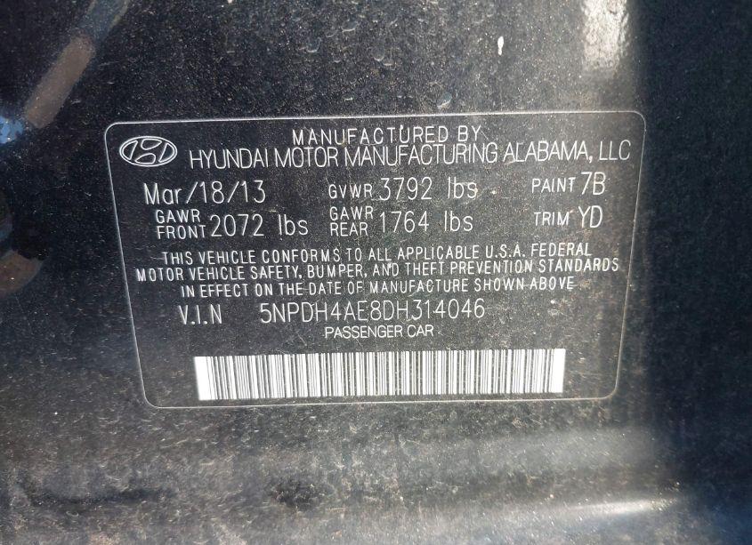 Photo 9 of 2013 Hyundai Elantra GLS (VIN 5NPDH4AE8DH314046)