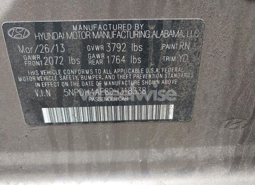 Photo 9 of 2013 Hyundai Elantra GLS (VIN 5NPDH4AE8DH318338)