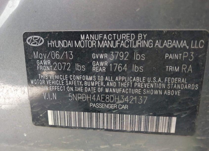 Photo 9 of 2013 Hyundai Elantra GLS (VIN 5NPDH4AE8DH342137)