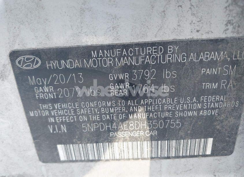 Photo 9 of 2013 Hyundai Elantra GLS (VIN 5NPDH4AE8DH350755)