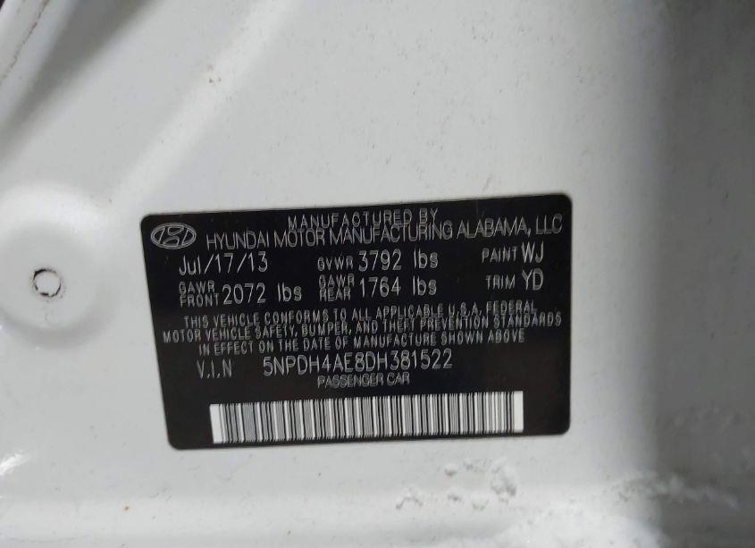 Photo 9 of 2013 Hyundai Elantra LIMITED (VIN 5NPDH4AE8DH381522)