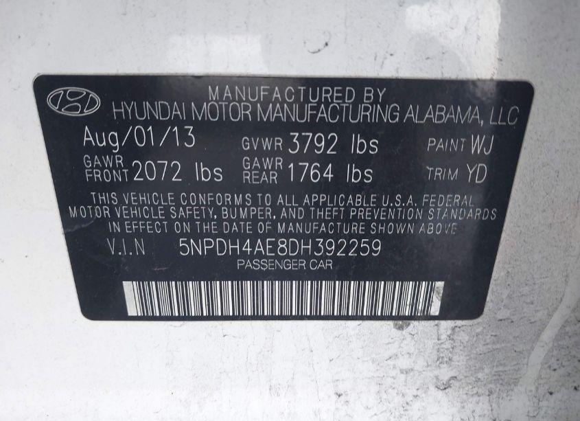 Photo 9 of 2013 Hyundai Elantra LIMITED (VIN 5NPDH4AE8DH392259)