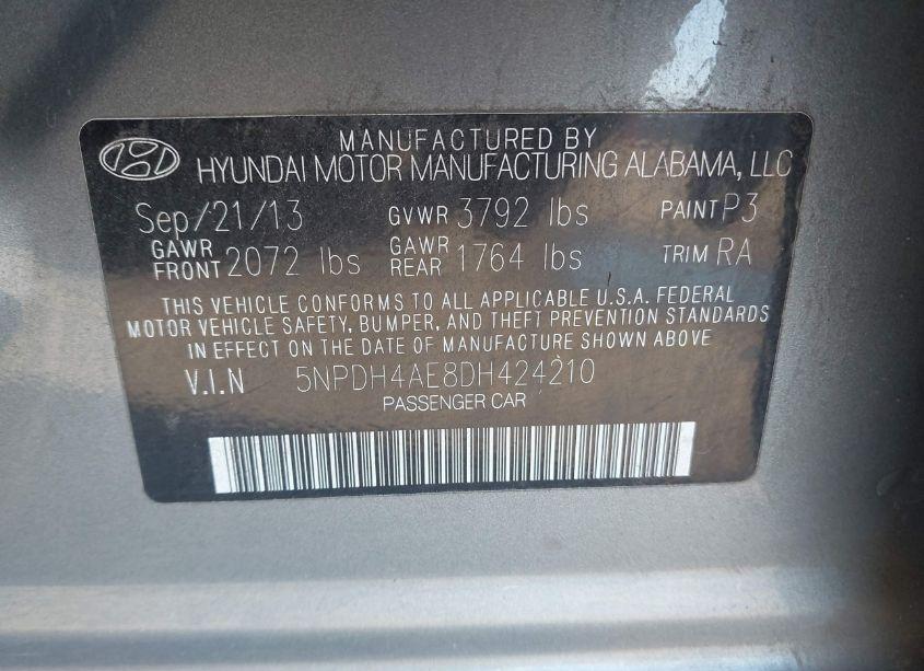 Photo 9 of 2013 Hyundai Elantra GLS (VIN 5NPDH4AE8DH424210)