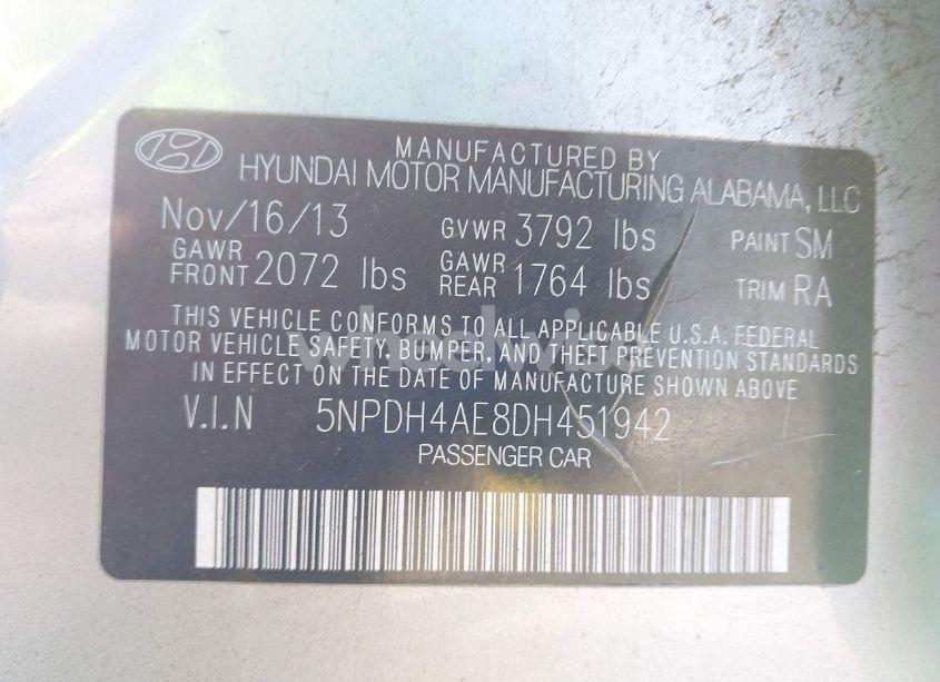 Photo 9 of 2013 Hyundai Elantra LIMITED (VIN 5NPDH4AE8DH451942)