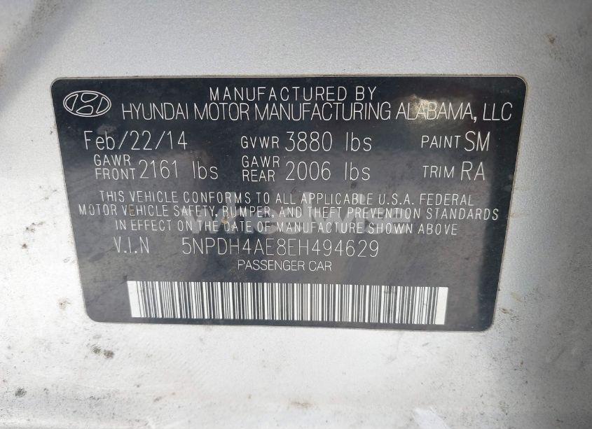 Photo 9 of 2014 Hyundai Elantra SE (VIN 5NPDH4AE8EH494629)