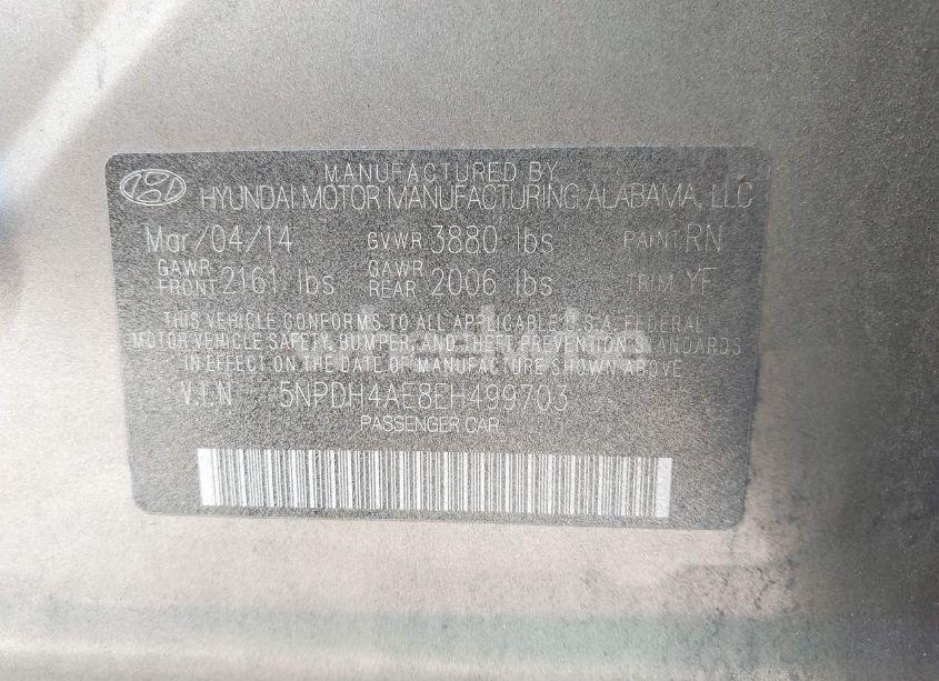 Photo 9 of 2014 Hyundai Elantra SE (VIN 5NPDH4AE8EH499703)