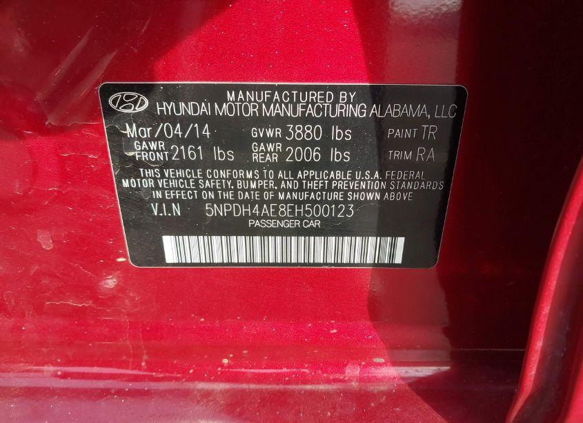 Photo 9 of 2014 Hyundai Elantra SE (VIN 5NPDH4AE8EH500123)