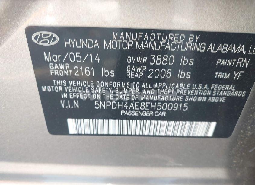 Photo 9 of 2014 Hyundai Elantra LIMITED (VIN 5NPDH4AE8EH500915)