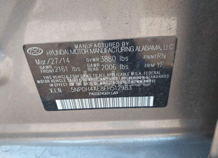 Photo 9 of 2014 Hyundai Elantra SE (VIN 5NPDH4AE8EH512983)