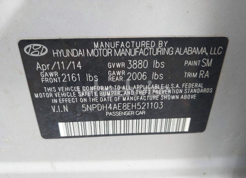 Photo 9 of 2014 Hyundai Elantra SE (VIN 5NPDH4AE8EH521103)