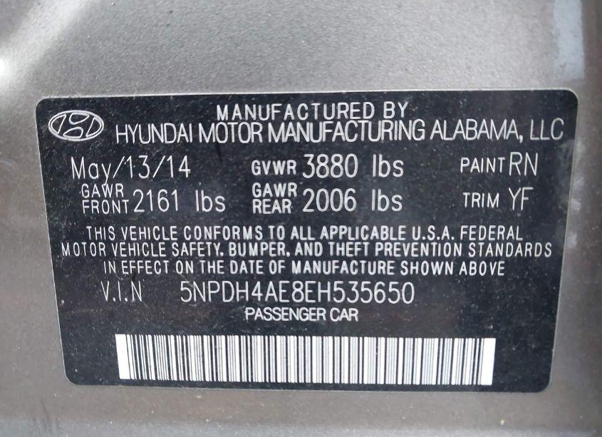 Photo 9 of 2014 Hyundai Elantra SE (VIN 5NPDH4AE8EH535650)