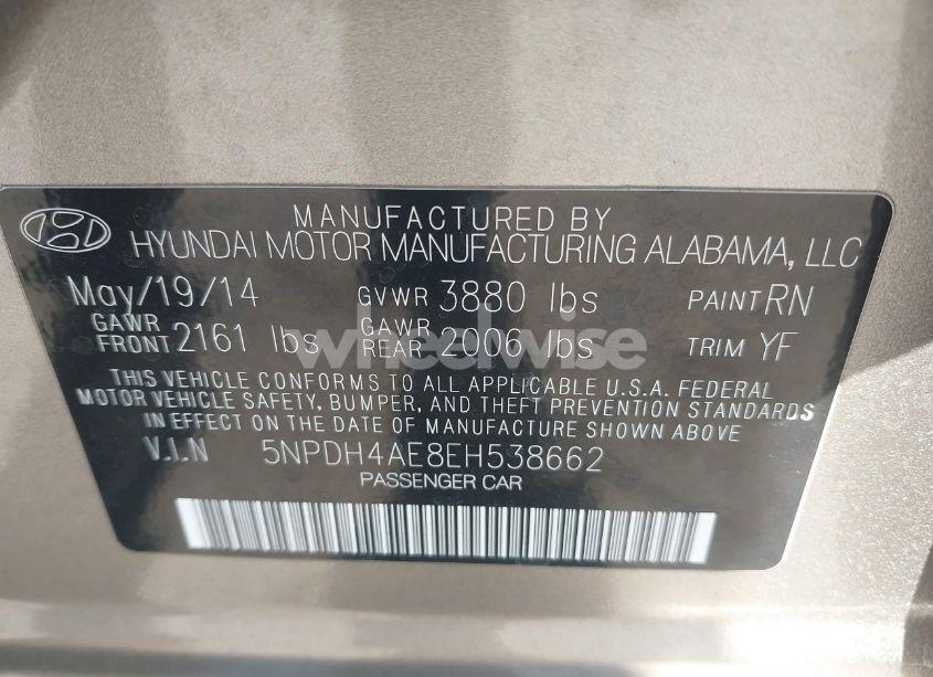 Photo 9 of 2014 Hyundai Elantra SE (VIN 5NPDH4AE8EH538662)