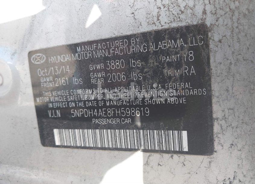 Photo 9 of 2015 Hyundai Elantra SE (VIN 5NPDH4AE8FH598619)