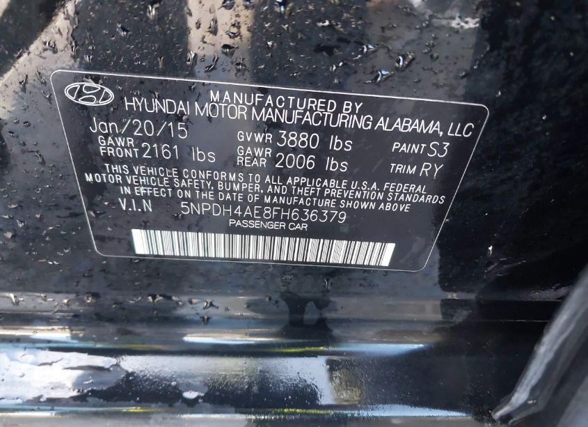 Photo 9 of 2015 Hyundai Elantra SE (VIN 5NPDH4AE8FH636379)