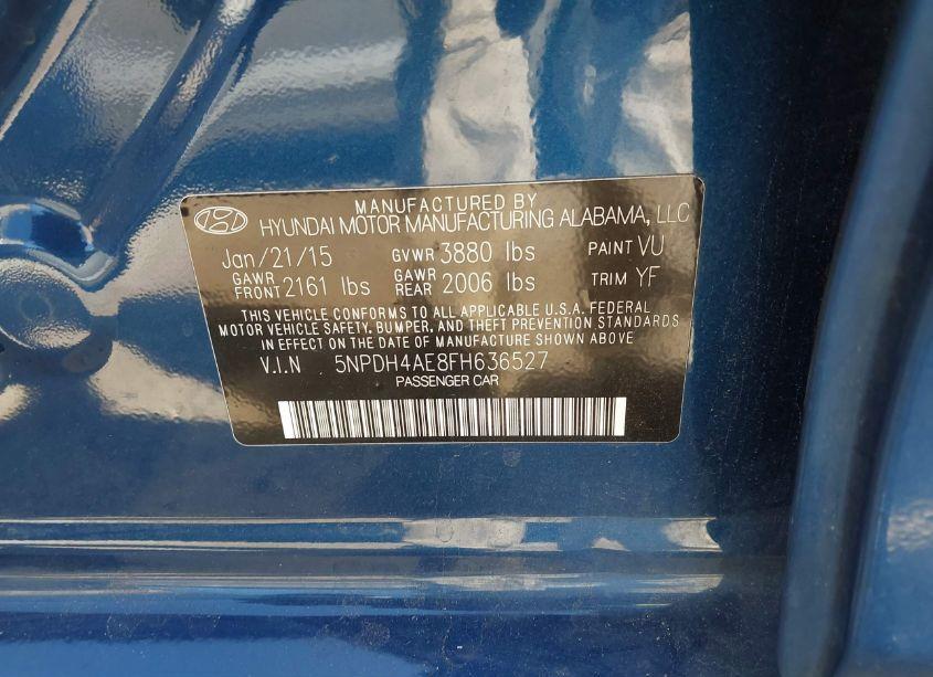 Photo 9 of 2015 Hyundai Elantra SE (VIN 5NPDH4AE8FH636527)