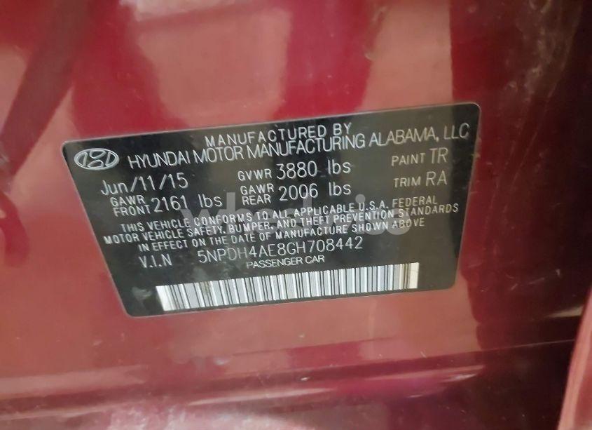 Photo 9 of 2016 Hyundai Elantra SE (VIN 5NPDH4AE8GH708442)