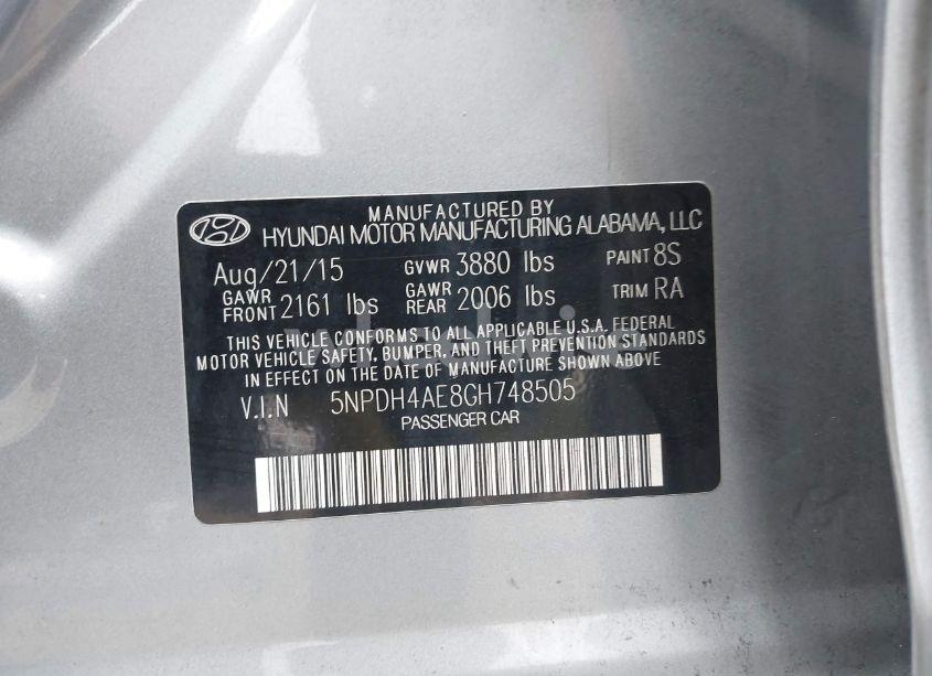 Photo 9 of 2016 Hyundai Elantra SE (VIN 5NPDH4AE8GH748505)